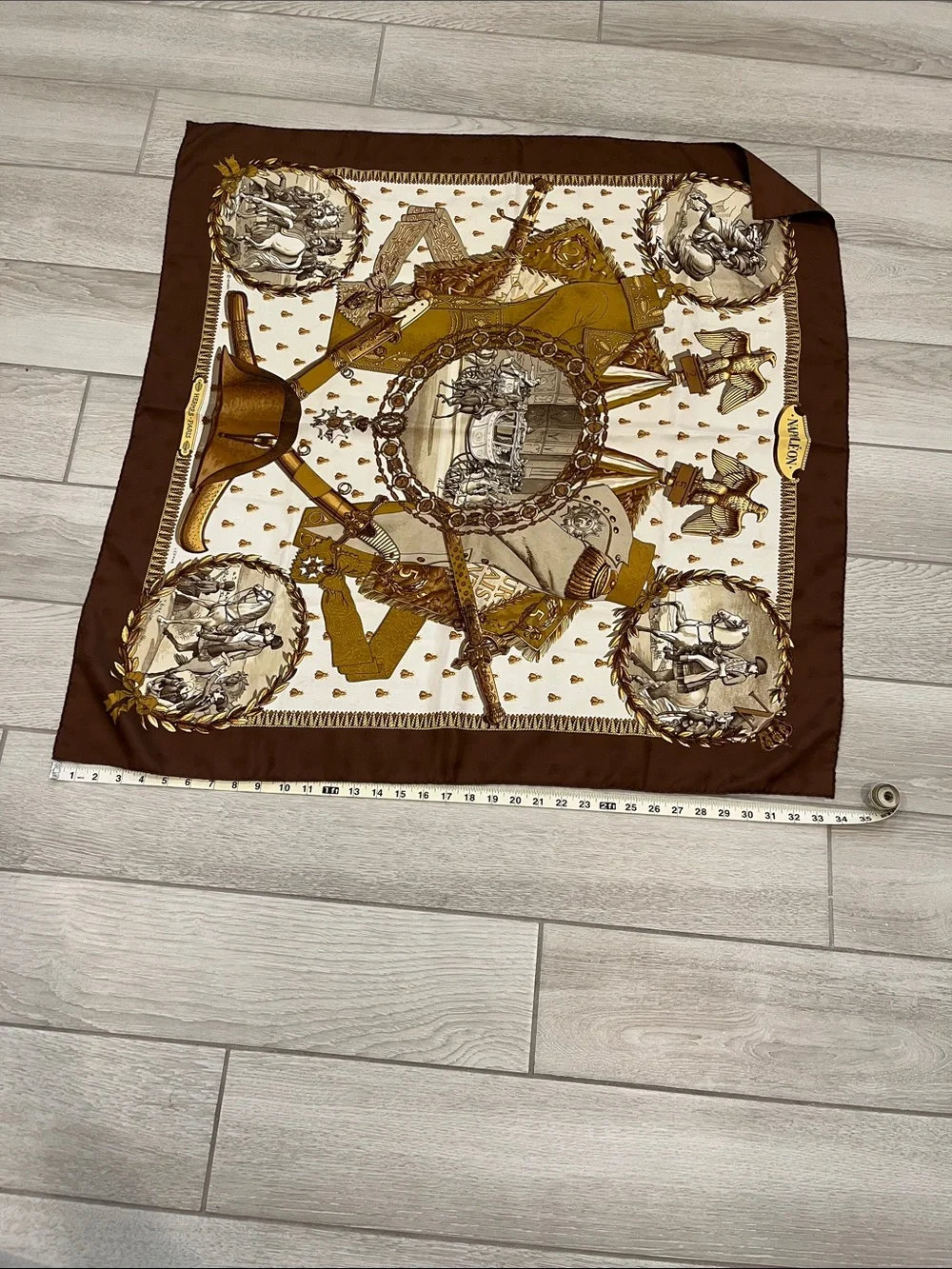 Hermes Brown and Gold Napoléon Silk Scarf
